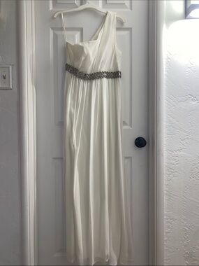 Ivory One-Shoulder Evening Dress with Beaded Waist